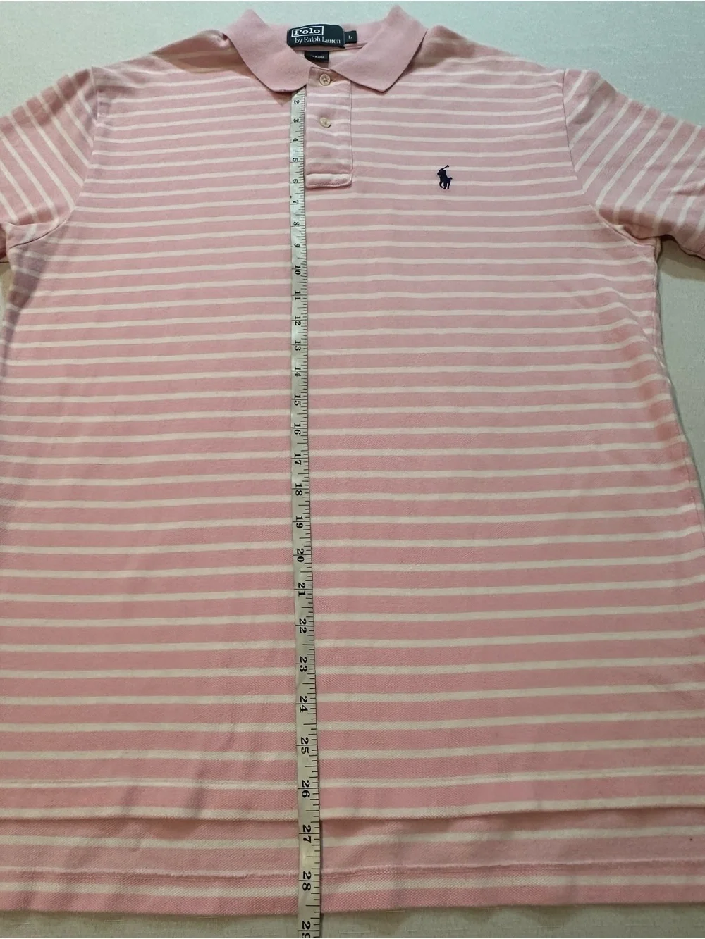 Polo Ralph Lauren Pink White Striped Polo Shirt Men’s Large Blue Pony